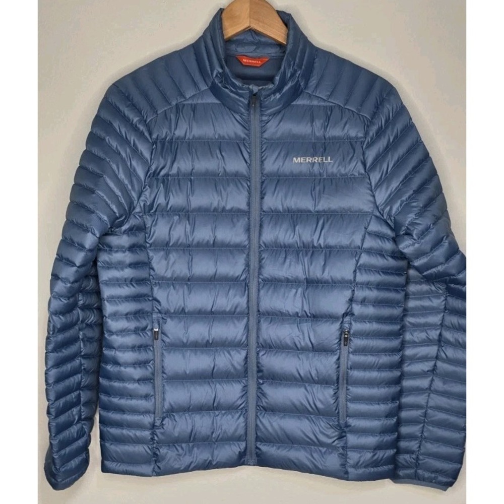 New Merrell Men S Ridgevent Goose Down Packable Jacket‎ Outdoor Hike Blue Puffer